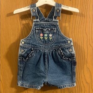 Vintage Carter's Blue Denim‎ Overalls with Flower Embroidery 9-12M